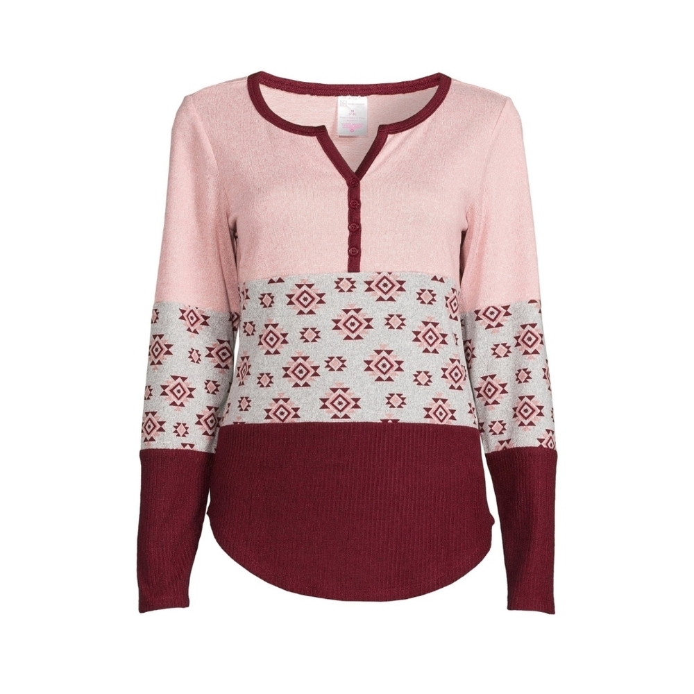 No Boundaries NWT Juniors' Dusty Rose Henley Pullover w/ Matching Scrunchie 776